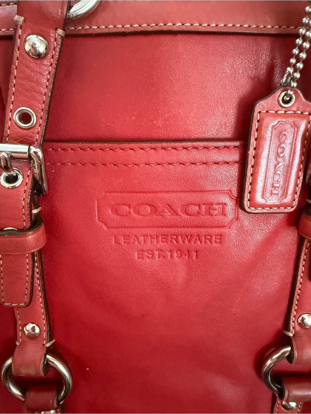 Coach Gallery East West Red Leather Shoulder Bag with Silver Hardware F12343 - Picture 1 of 6